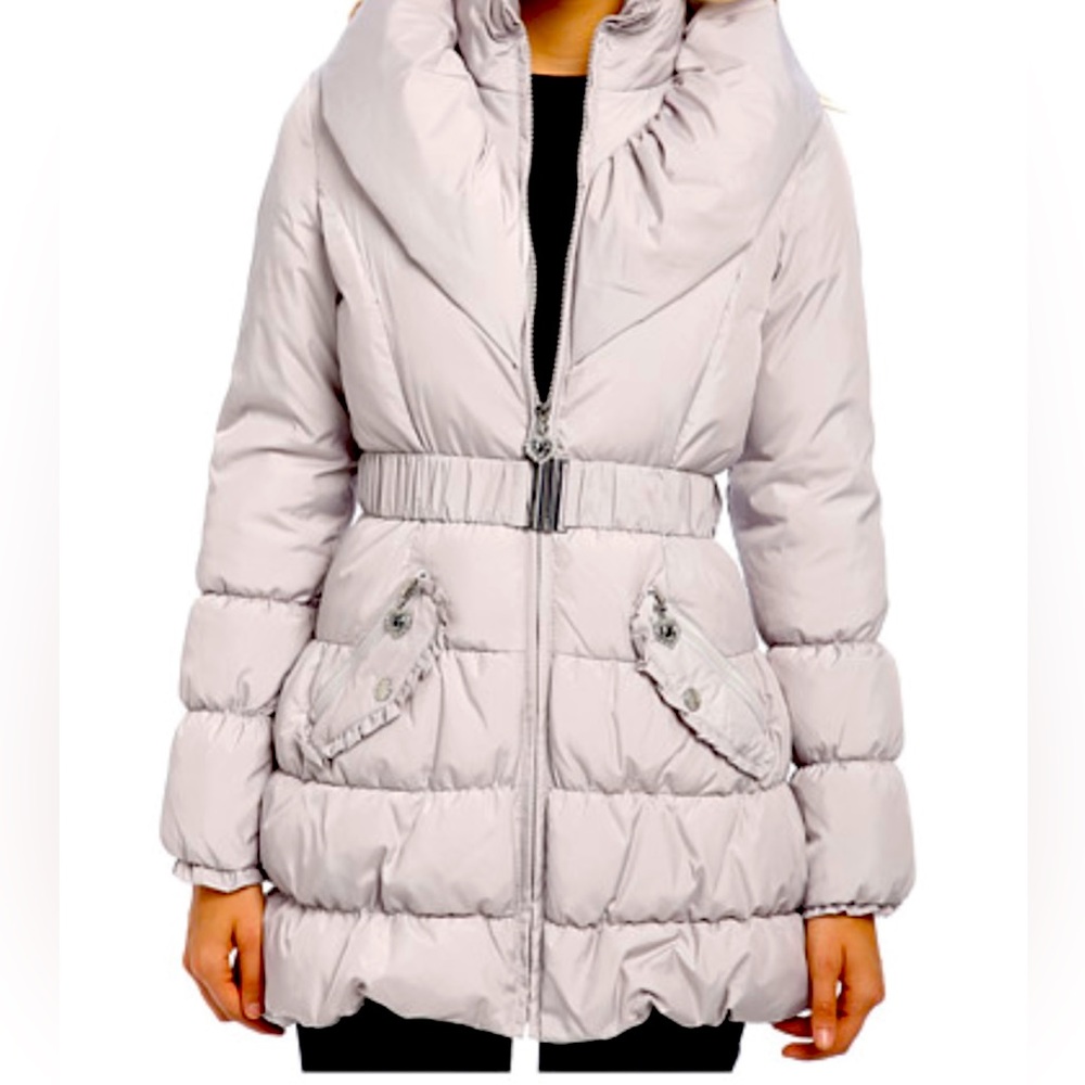 Betsy Johnson Quilted Belted Puffer Jacket - Beige
